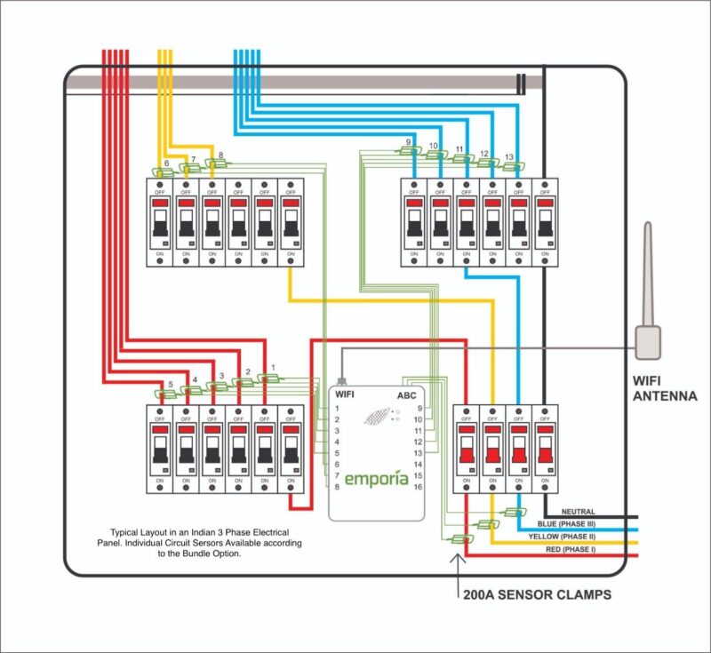 circuit diagram of smart electricity monitor for 16 sensors