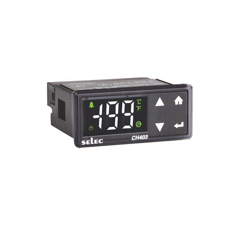 SELEC CH403B is a temperature, refrigeration, or cooling controller with NTC input, Relay output, 2 ½ Digit LED Display, Touch keypad