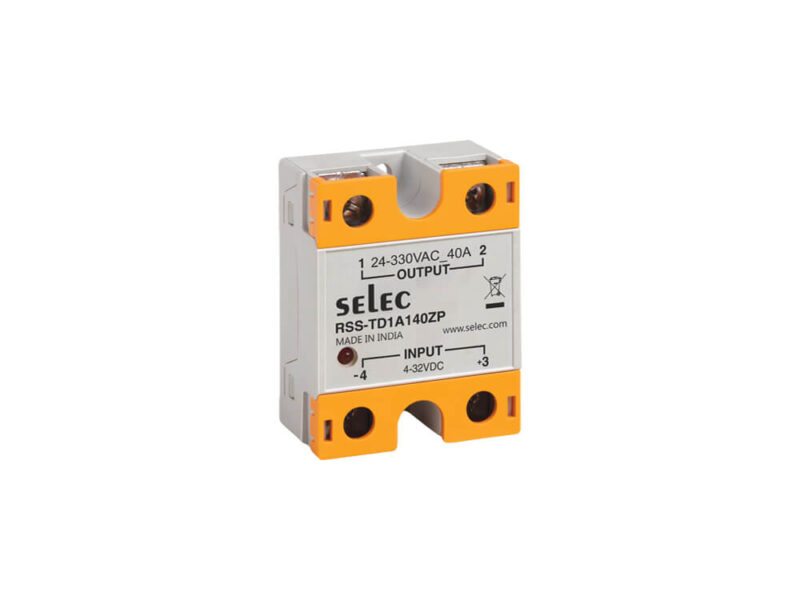 SELEC RSS-TD1A140ZP is a DC to AC solid state relay, 4-32V DC input voltage, 24-330V AC load output voltage, 40A load output current, Resistive load